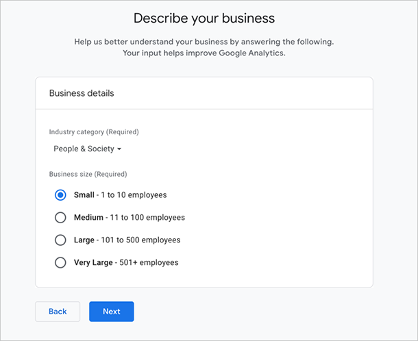 Set your business industry and size in Google Analytics