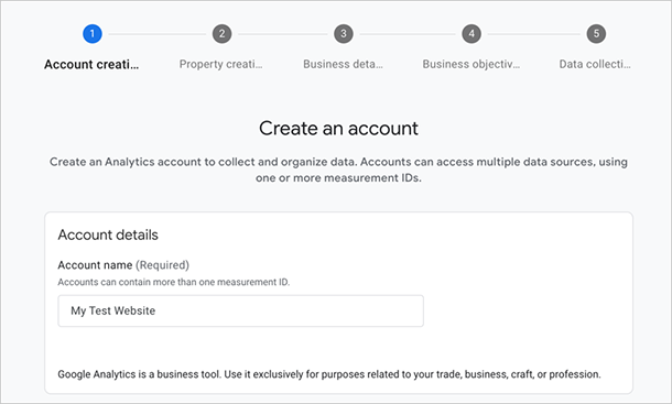 Enter your Google Analytics account name