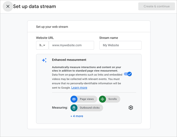 Setting up a data stream in GA4