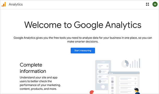 Click Start Measuring to sign up for Google Analytics