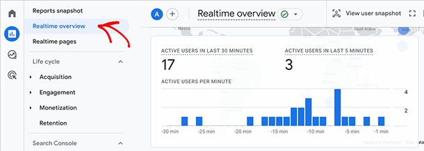 Google Analytics 4 Realtime Overview report