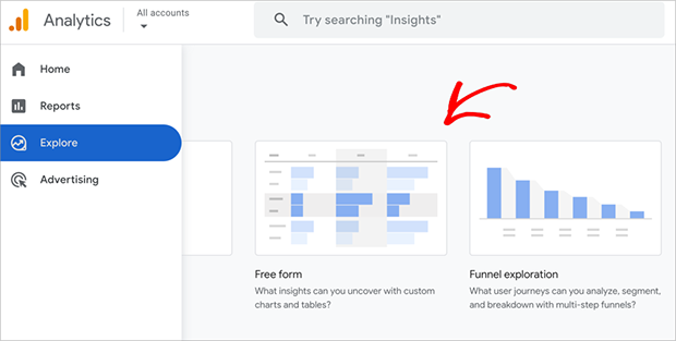 Explore Free Form Report in GA4