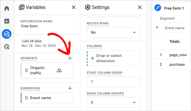 Add a new segment to GA4 custom report