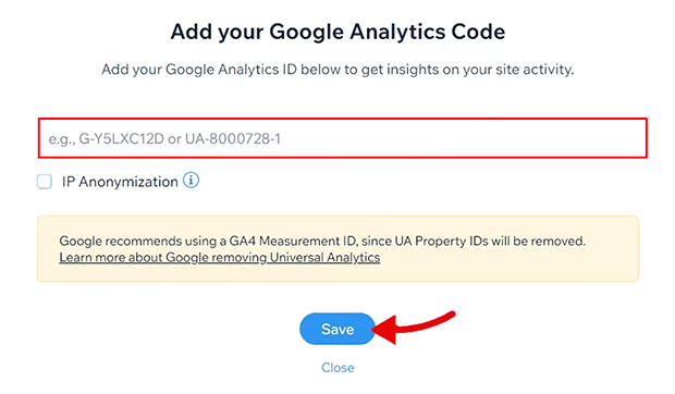 Add GA4 Measurement ID to Wix