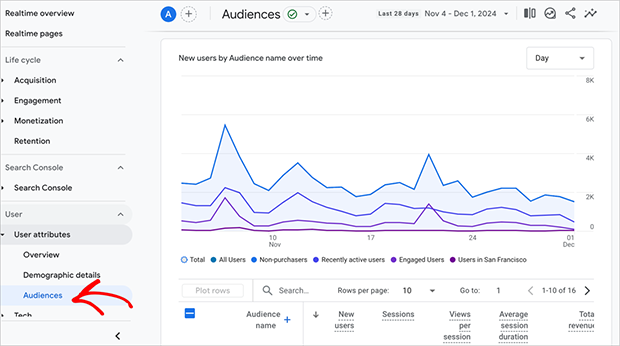 Google Analytics Audiences Report