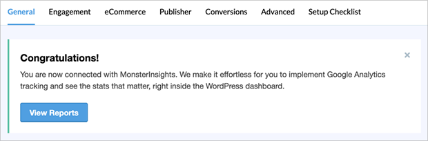 GA4 and MonsterInsights connection success message