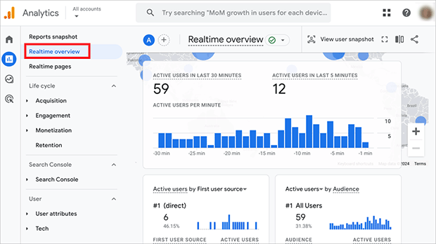 GA4 Realtime Overview report