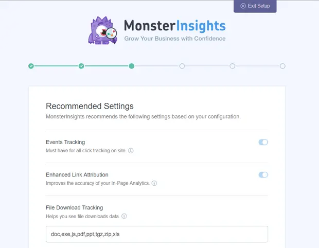 MonsterInsights recommended settings