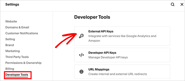 Squarespace external API keys