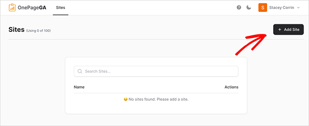 Adding a site to OnePageGA