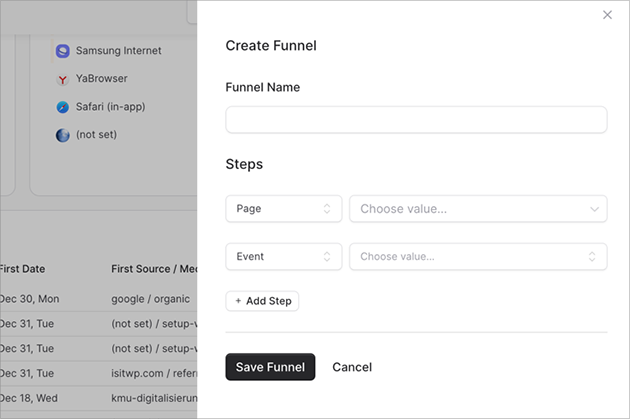 Creating funnels in OnePageGA