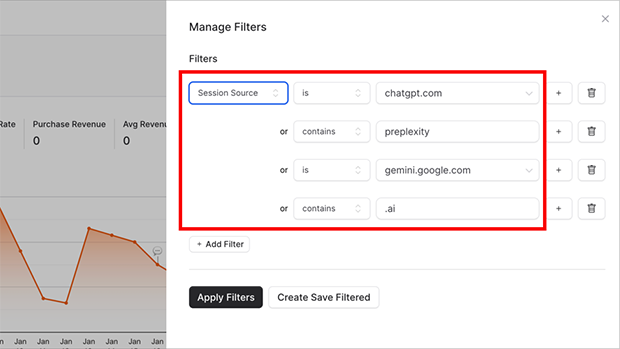 OR filters in OnePageGA