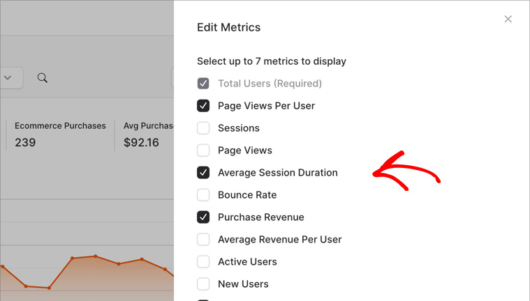 Edit metrics to show Average Session Duration in OnePageGA