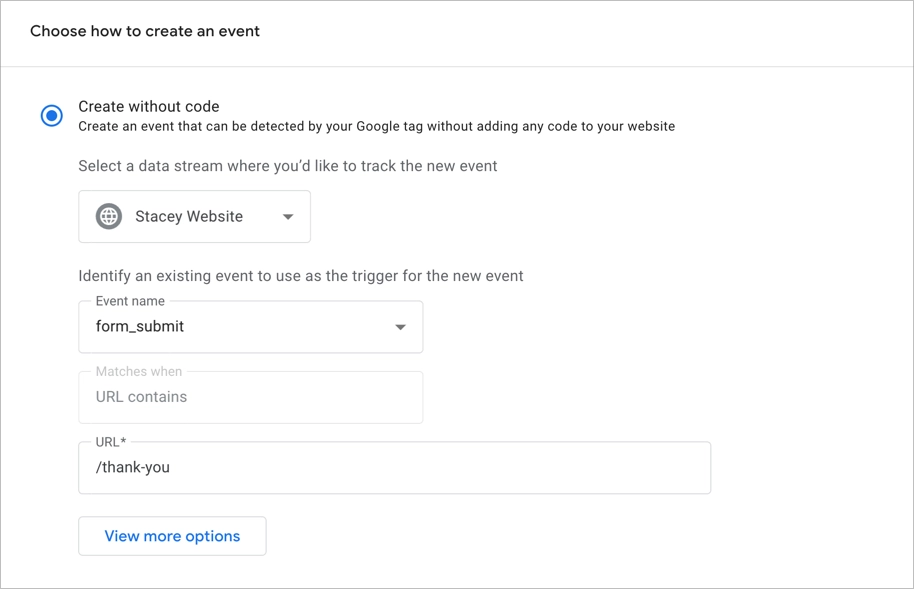 Create custom event dialog in GA4